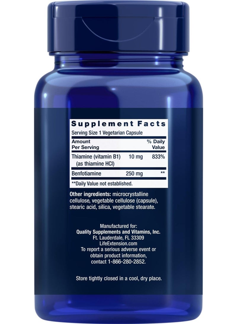 لايف إكستنشن، ميجا بنفوتيامين 250 ملجم، 120 كبسولة نباتية مع الثيامين - مكمل فيتامين B1 - Image 2